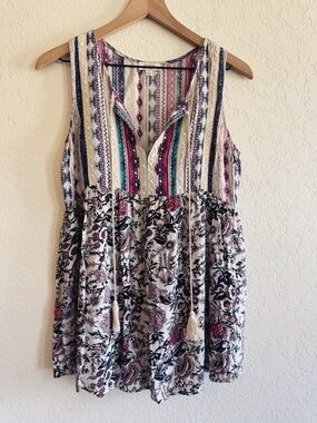 Umgee | floral lace button down pattern tank top | S